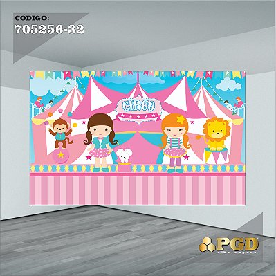 PAINEL RETANGULAR 4,00 X 2,48 MT tema - CIRCO ROSA Modelo 32 TECIDO EM - MICRO LIGHT