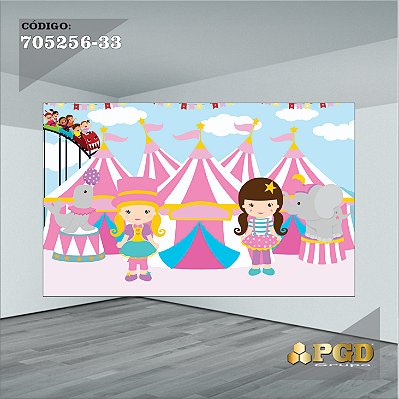 PAINEL RETANGULAR 4,00 X 2,48 MT tema - CIRCO ROSA Modelo 33 TECIDO EM - MICRO LIGHT