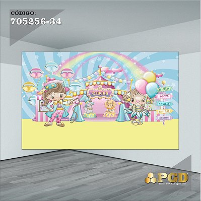 PAINEL RETANGULAR 4,00 X 2,48 MT tema - CIRCO ROSA Modelo 34 TECIDO EM - MICRO LIGHT