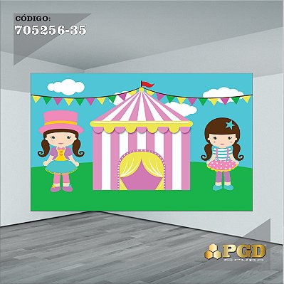 PAINEL RETANGULAR 4,00 X 2,48 MT tema - CIRCO ROSA Modelo 35 TECIDO EM - MICRO LIGHT