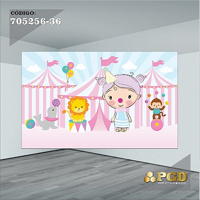 PAINEL RETANGULAR 4,00 X 2,48 MT tema - CIRCO ROSA Modelo 36 TECIDO EM - MICRO LIGHT