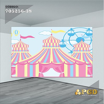 PAINEL RETANGULAR 4,00 X 2,48 MT tema - CIRCO ROSA Modelo 38 TECIDO EM - MICRO LIGHT