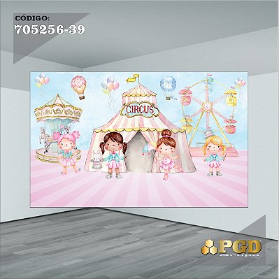 PAINEL RETANGULAR 4,00 X 2,48 MT tema - CIRCO ROSA Modelo 39 TECIDO EM - MICRO LIGHT