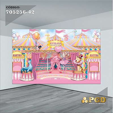 PAINEL RETANGULAR 4,00 X 2,48 MT tema - CIRCO ROSA Modelo 42 TECIDO EM - MICRO LIGHT
