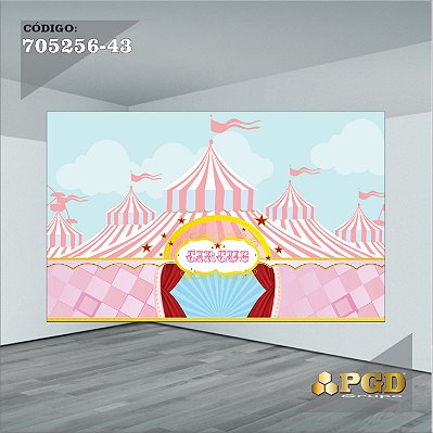 PAINEL RETANGULAR 4,00 X 2,48 MT tema - CIRCO ROSA Modelo 43 TECIDO EM - MICRO LIGHT
