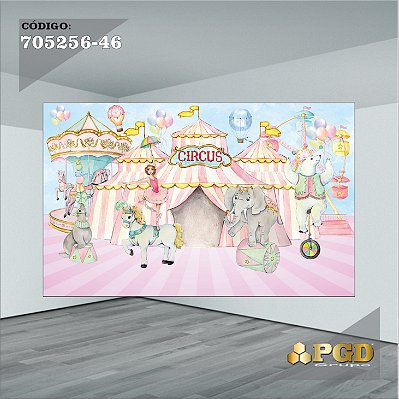 PAINEL RETANGULAR 4,00 X 2,48 MT tema - CIRCO ROSA Modelo 46 TECIDO EM - MICRO LIGHT
