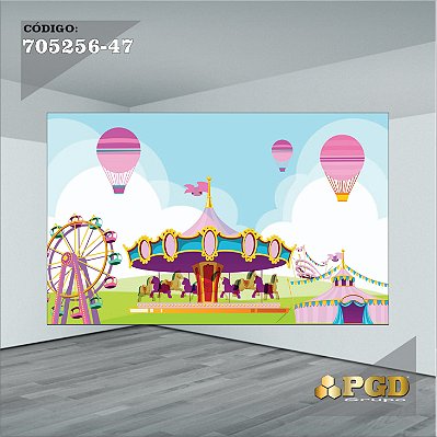 PAINEL RETANGULAR 4,00 X 2,48 MT tema - CIRCO ROSA Modelo 47 TECIDO EM - MICRO LIGHT