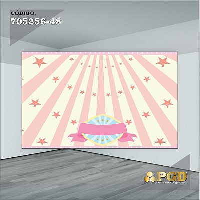 PAINEL RETANGULAR 4,00 X 2,48 MT tema - CIRCO ROSA Modelo 48 TECIDO EM - MICRO LIGHT