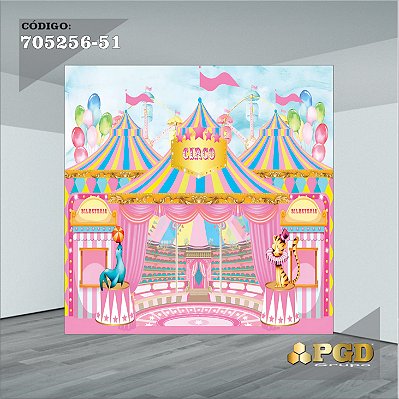 PAINEL RETANGULAR 4,00 X 2,48 MT tema - CIRCO ROSA Modelo 51 TECIDO EM - MICRO LIGHT