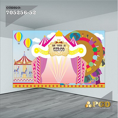 PAINEL RETANGULAR 4,00 X 2,48 MT tema - CIRCO ROSA Modelo 52 TECIDO EM - MICRO LIGHT