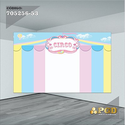 PAINEL RETANGULAR 4,00 X 2,48 MT tema - CIRCO ROSA Modelo 53 TECIDO EM - MICRO LIGHT