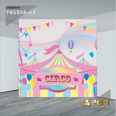 PAINEL RETANGULAR 4,00 X 2,48 MT tema - CIRCO ROSA Modelo 54 TECIDO EM - MICRO LIGHT