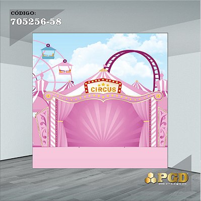 PAINEL RETANGULAR 4,00 X 2,48 MT tema - CIRCO ROSA Modelo 58 TECIDO EM - MICRO LIGHT
