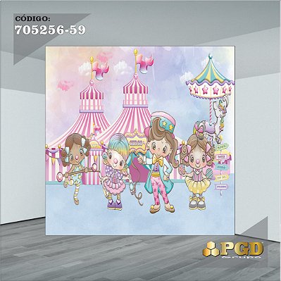 PAINEL RETANGULAR 4,00 X 2,48 MT tema - CIRCO ROSA Modelo 59 TECIDO EM - MICRO LIGHT