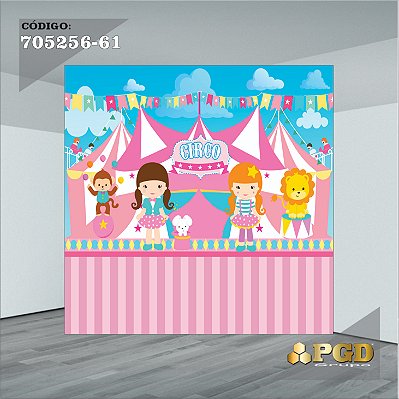 PAINEL RETANGULAR 4,00 X 2,48 MT tema - CIRCO ROSA Modelo 61 TECIDO EM - MICRO LIGHT