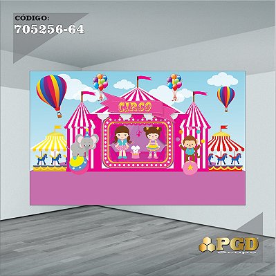PAINEL RETANGULAR 4,00 X 2,48 MT tema - CIRCO ROSA Modelo 64 TECIDO EM - MICRO LIGHT