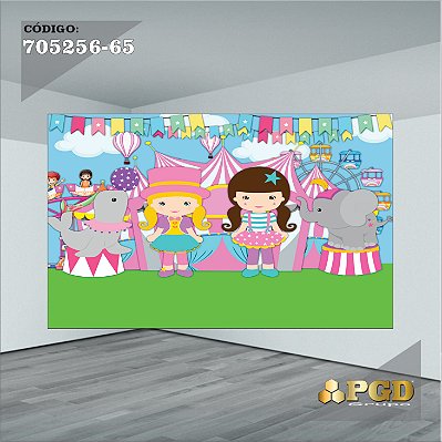 PAINEL RETANGULAR 4,00 X 2,48 MT tema - CIRCO ROSA Modelo 65 TECIDO EM - MICRO LIGHT