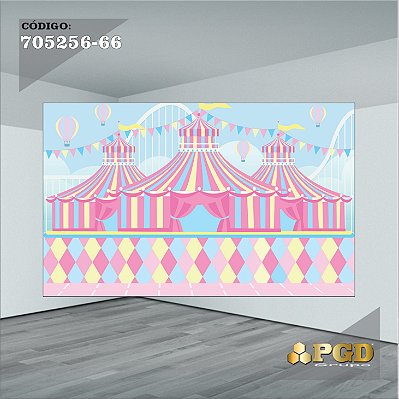 PAINEL RETANGULAR 4,00 X 2,48 MT tema - CIRCO ROSA Modelo 66 TECIDO EM - MICRO LIGHT