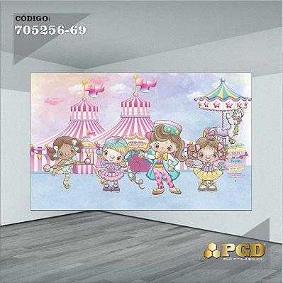 PAINEL RETANGULAR 4,00 X 2,48 MT tema - CIRCO ROSA Modelo 69 TECIDO EM - MICRO LIGHT