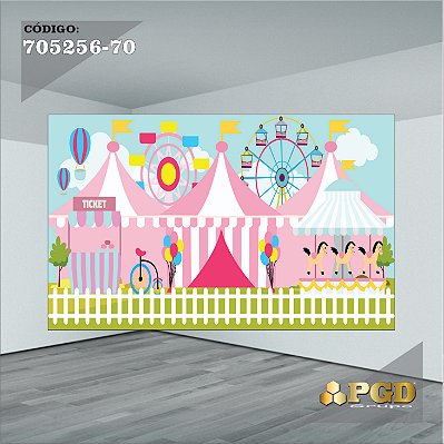 PAINEL RETANGULAR 4,00 X 2,48 MT tema - CIRCO ROSA Modelo 70 TECIDO EM - MICRO LIGHT