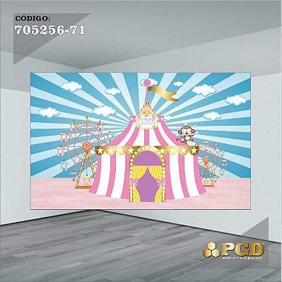 PAINEL RETANGULAR 4,00 X 2,48 MT tema - CIRCO ROSA Modelo 71 TECIDO EM - MICRO LIGHT