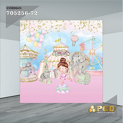 PAINEL RETANGULAR 4,00 X 2,48 MT tema - CIRCO ROSA Modelo 72 TECIDO EM - MICRO LIGHT