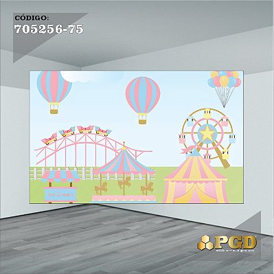 PAINEL RETANGULAR 4,00 X 2,48 MT tema - CIRCO ROSA Modelo 75 TECIDO EM - MICRO LIGHT