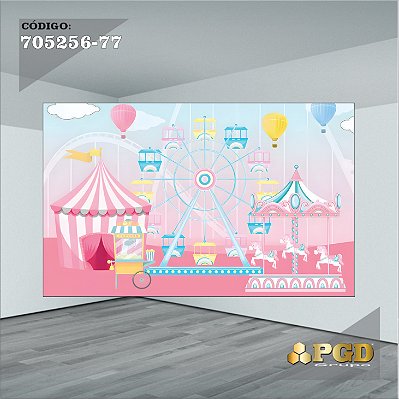 PAINEL RETANGULAR 4,00 X 2,48 MT tema - CIRCO ROSA Modelo 77 TECIDO EM - MICRO LIGHT