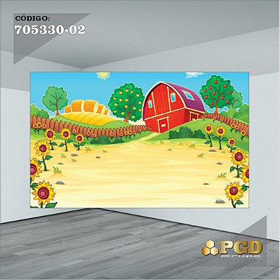PAINEL RETANGULAR 4,00 X 2,48 MT tema - FAZENDINHA Modelo 02 TECIDO EM - MICRO LIGHT