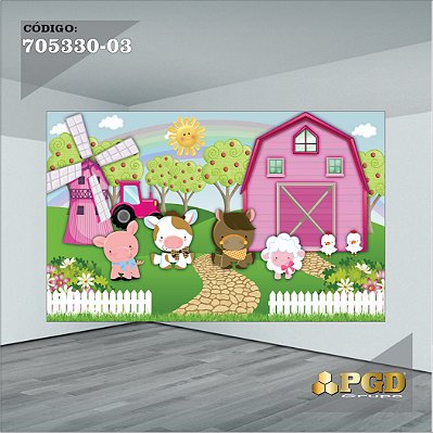 PAINEL RETANGULAR 4,00 X 2,48 MT tema - FAZENDINHA Modelo 03 TECIDO EM - MICRO LIGHT