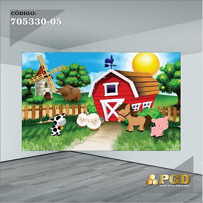 PAINEL RETANGULAR 4,00 X 2,48 MT tema - FAZENDINHA Modelo 05 TECIDO EM - MICRO LIGHT