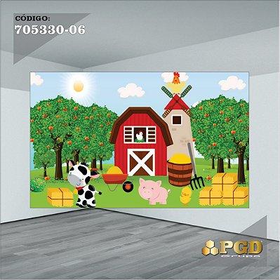 PAINEL RETANGULAR 4,00 X 2,48 MT tema - FAZENDINHA Modelo 06 TECIDO EM - MICRO LIGHT
