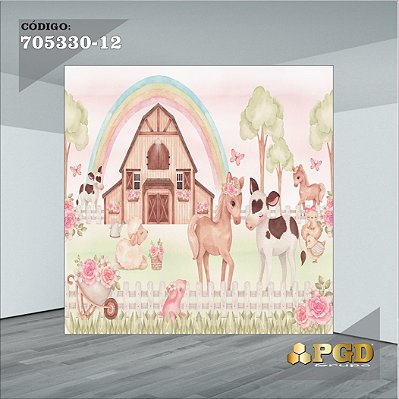 PAINEL RETANGULAR 4,00 X 2,48 MT tema - FAZENDINHA Modelo 12 TECIDO EM - MICRO LIGHT