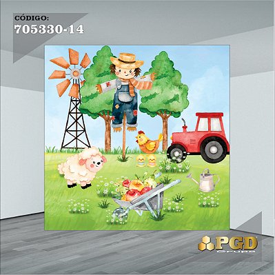 PAINEL RETANGULAR 4,00 X 2,48 MT tema - FAZENDINHA Modelo 14 TECIDO EM - MICRO LIGHT