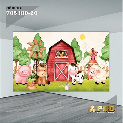 PAINEL RETANGULAR 4,00 X 2,48 MT tema - FAZENDINHA Modelo 20 TECIDO EM - MICRO LIGHT