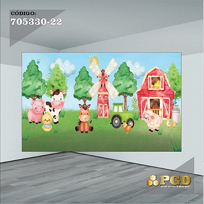 PAINEL RETANGULAR 4,00 X 2,48 MT tema - FAZENDINHA Modelo 22 TECIDO EM - MICRO LIGHT
