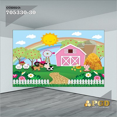 PAINEL RETANGULAR 4,00 X 2,48 MT tema - FAZENDINHA Modelo 30 TECIDO EM - MICRO LIGHT