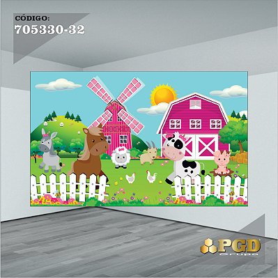 PAINEL RETANGULAR 4,00 X 2,48 MT tema - FAZENDINHA Modelo 32 TECIDO EM - MICRO LIGHT