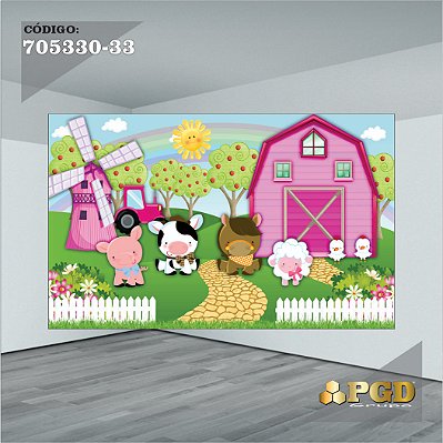 PAINEL RETANGULAR 4,00 X 2,48 MT tema - FAZENDINHA Modelo 33 TECIDO EM - MICRO LIGHT