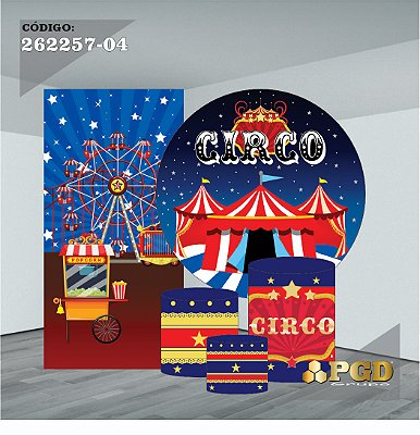KIT VESTE FACIL P,M,G + PAINEL 1,5 x 1,5 + PORTAL 2,00 x 0,85 MT -  tema - CIRCO  Modelo 04 TECIDO EM - HELANCA