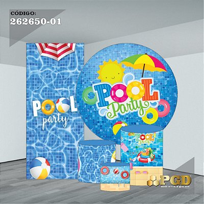 KIT VESTE FACIL P,M,G + PAINEL 1,5 x 1,5 + PORTAL 2,00 x 0,85 MT -  tema - POOL PARTY Modelo 01 TECIDO EM - HELANCA