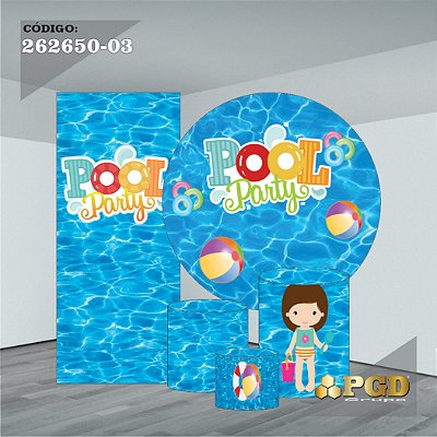 KIT VESTE FACIL P,M,G + PAINEL 1,5 x 1,5 + PORTAL 2,00 x 0,85 MT -  tema - POOL PARTY Modelo 03 TECIDO EM - HELANCA
