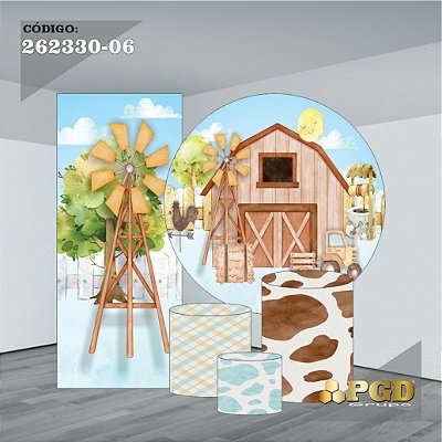 KIT VESTE FACIL P,M,G + PAINEL 1,5 x 1,5 + PORTAL 2,00 x 0,85 MT -  tema - FAZENDINHA Modelo 06 TECIDO EM - HELANCA