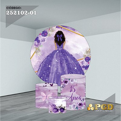 KIT VESTE FACIL P,M,G + PAINEL 1,5 x 1,5 + PORTAL 2,00 x 0,85 MT -  tema - 15 Anos Modelo 01 TECIDO EM - HELANCA