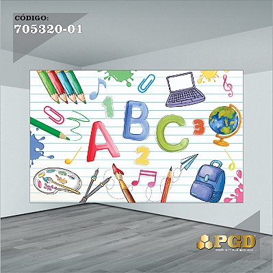 PAINEL RETANGULAR 4,00 X 2,48 MT tema - Escola ( Volta as Aulas ) Modelo 14 TECIDO EM - MICRO LIGHT