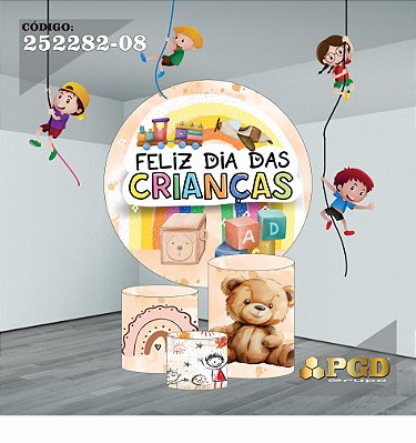 PROMOÇÃO DIA DAS CRIANÇAS - KIT Painel Redondo 1,5m ou 1,3m + Trio Veste Fácil em Helanca