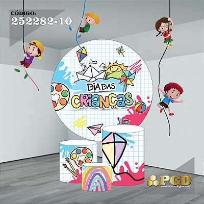 PROMOÇÃO DIA DAS CRIANÇAS - KIT Painel Redondo 1,5m ou 1,3m + Trio Veste Fácil em Helanca