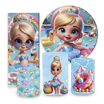 KIT CINDERELA - POOL PARTY - TRIO VESTE FACIL + PAINEL + PORTAL