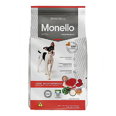 Monello Premium Especial Sabor Carne, Arroz ae Beterraba para Cães Adultos de Raças Pequenas - 15kg