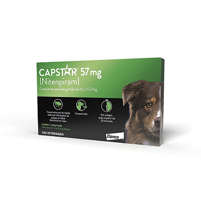 Capstar 57mg: antipulgas para cães de 11,4 a 57 kg 1 comprimido